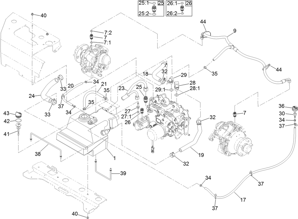 Hydraulic Assembly Diagram and Parts List for 72096 406343181-407109999 Toro Lawn Tractor