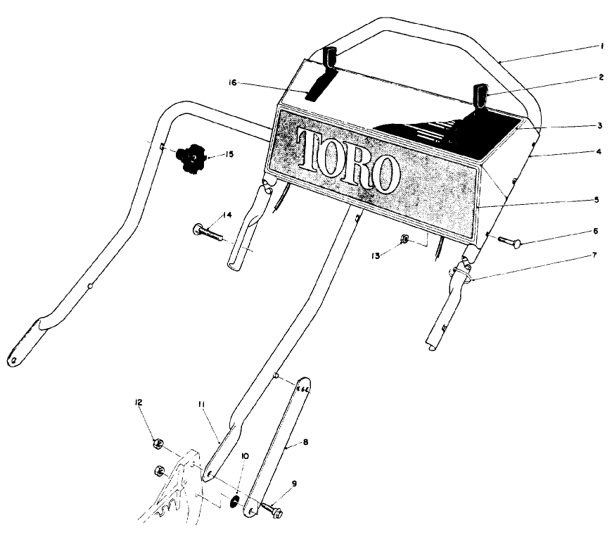 Handle Assembly Diagram and Parts List for 10500 1000001 - 1999999 Toro Lawn Mower