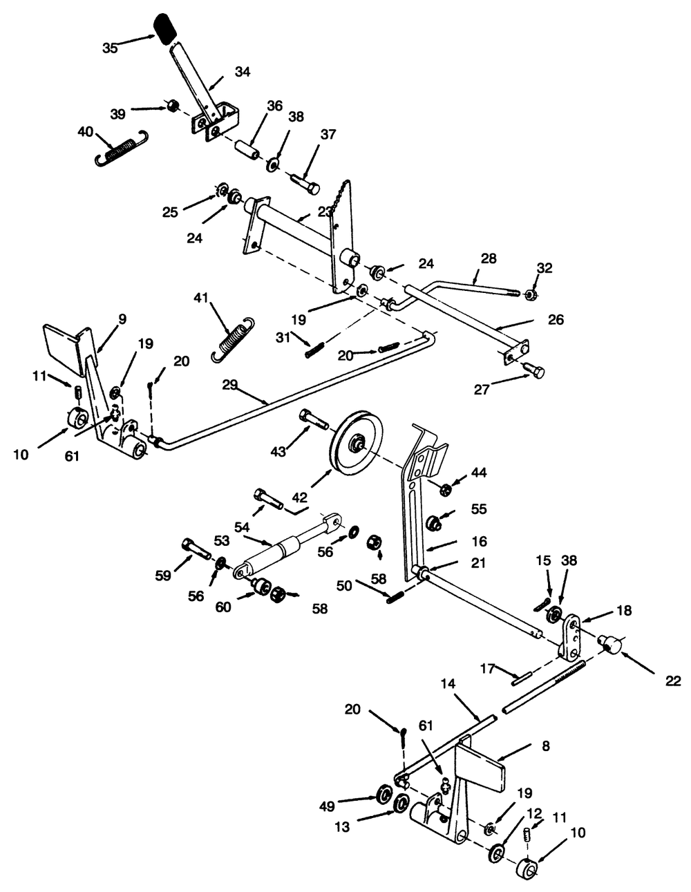 Clutch, Brake And Speed Control Linkage Diagram and Parts List for 73440 5900223 - 5999999 Toro Lawn Tractor
