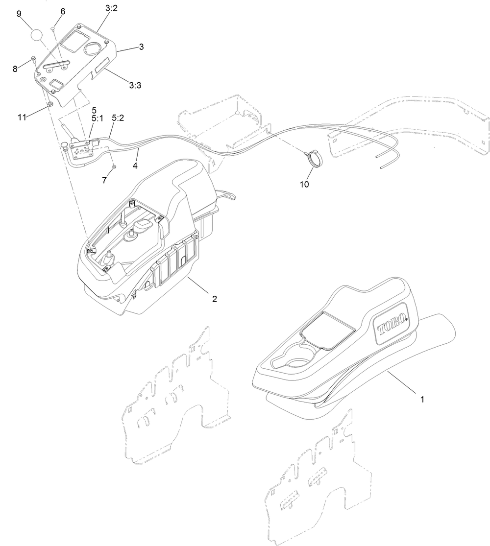 Console And Control Panel Assembly Diagram and Parts List for 75969TE 402080000-403099999 Toro Lawn Mower