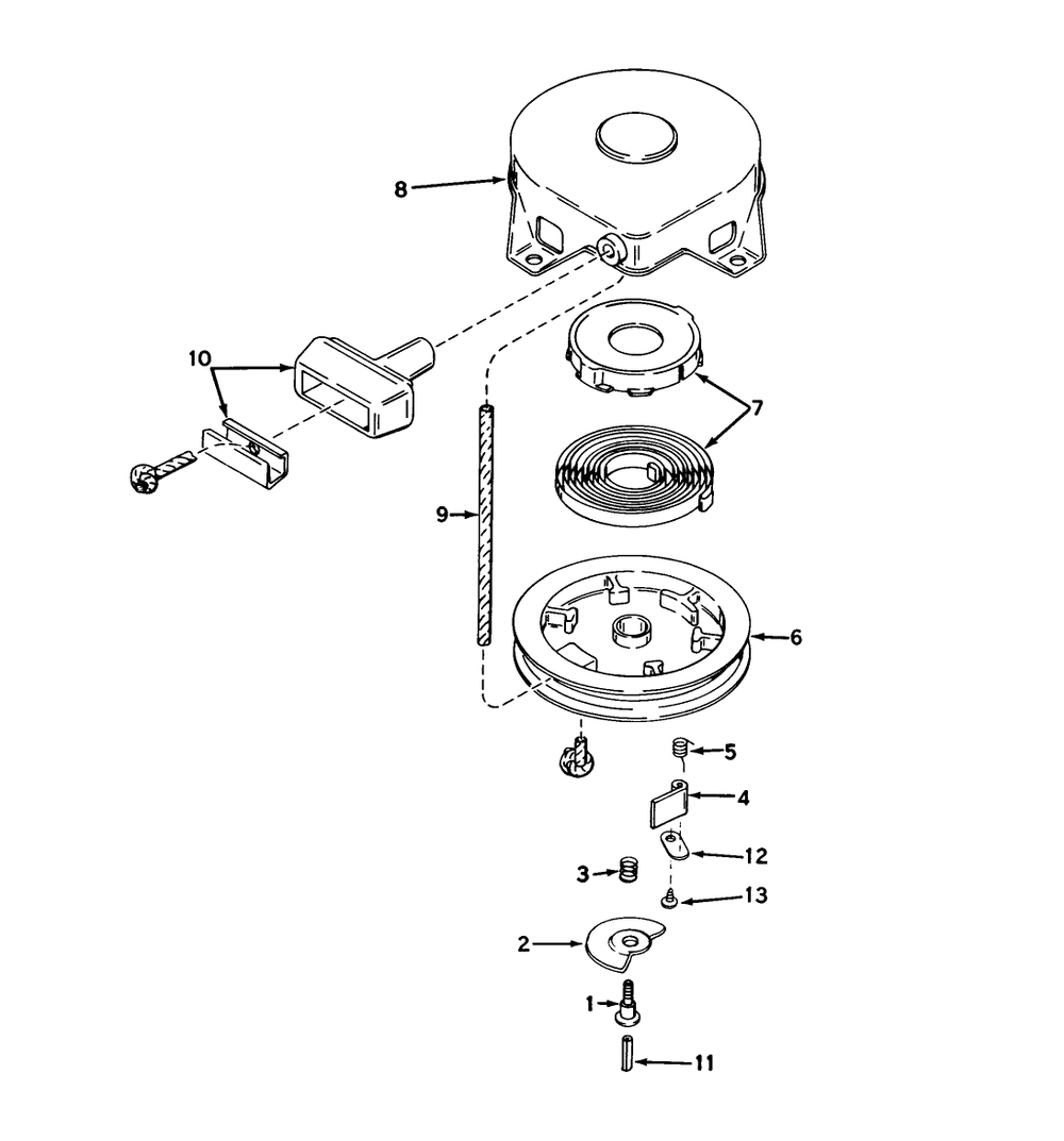 Rewind Starter No. 590473 Diagram and Parts List for 38250 0000001 - 0999999 Toro Snow Blower