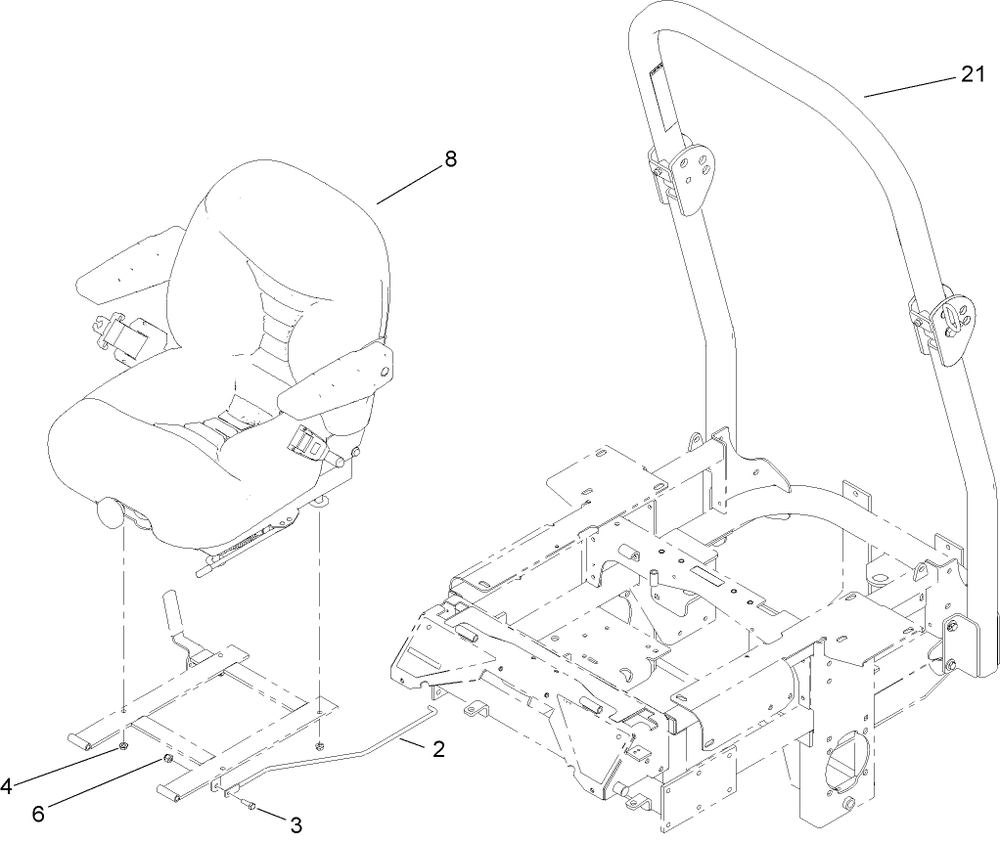 Seat And Roll-Over Protection System Assembly Diagram and Parts List for 74265TE (270000001-270999999)(2007) Toro Lawn Mower