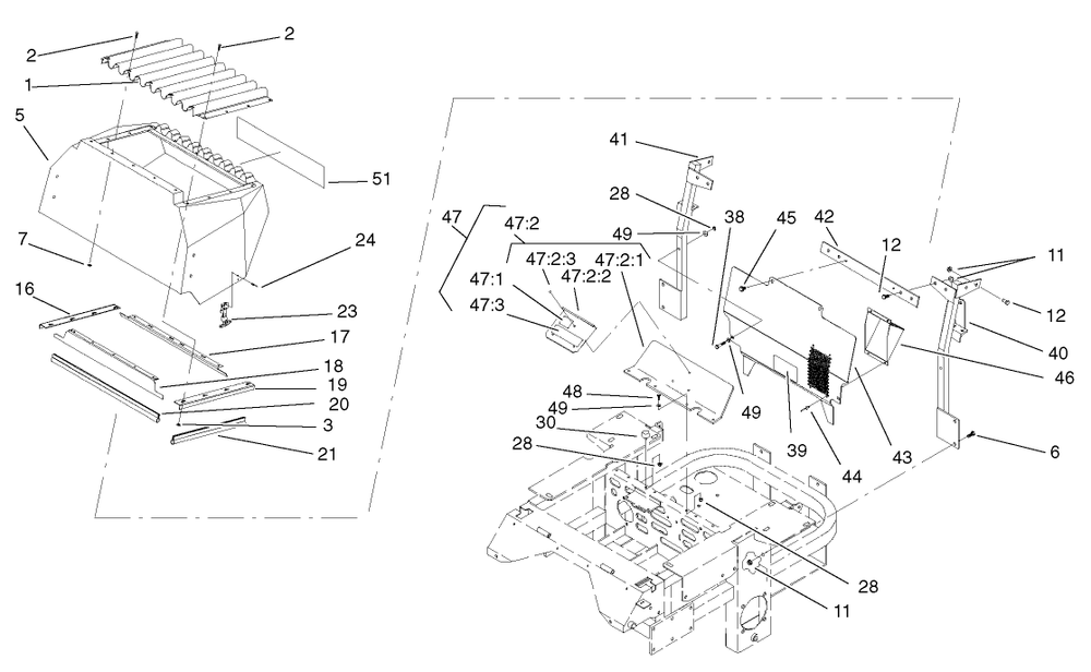 Rear Hood Assembly Diagram and Parts List for 74213 (210000001-210999999)(2001) Toro Lawn Mower