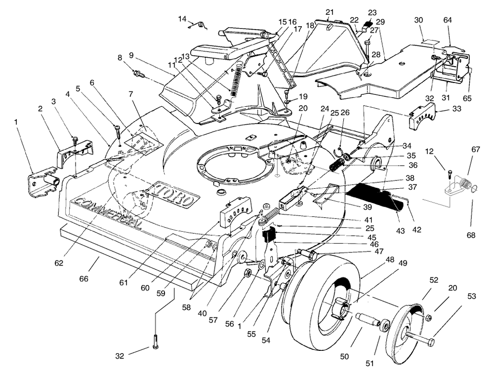 Housing Assembly Diagram and Parts List for 22154B 6900001 - 6999999 Toro Lawn Mower