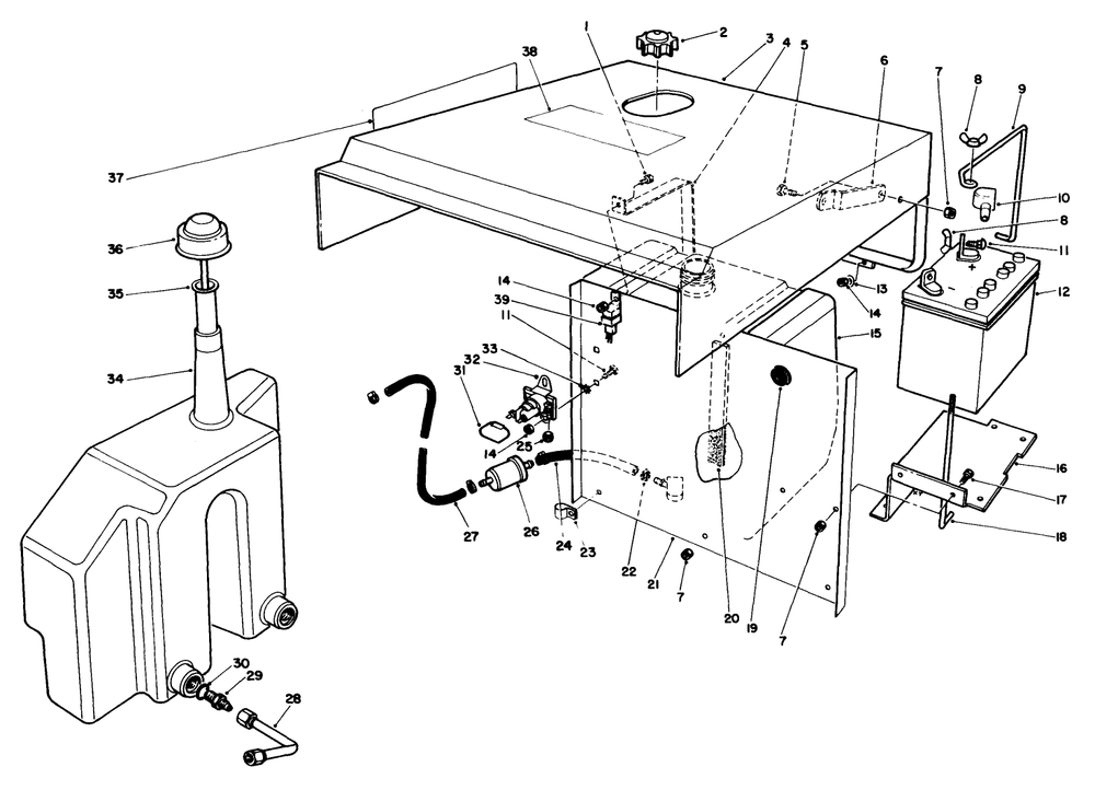 Hood-Gas & Hydraulic Tank Assembly Diagram and Parts List for 30718 1000001 - 1999999 Toro Lawn Tractor
