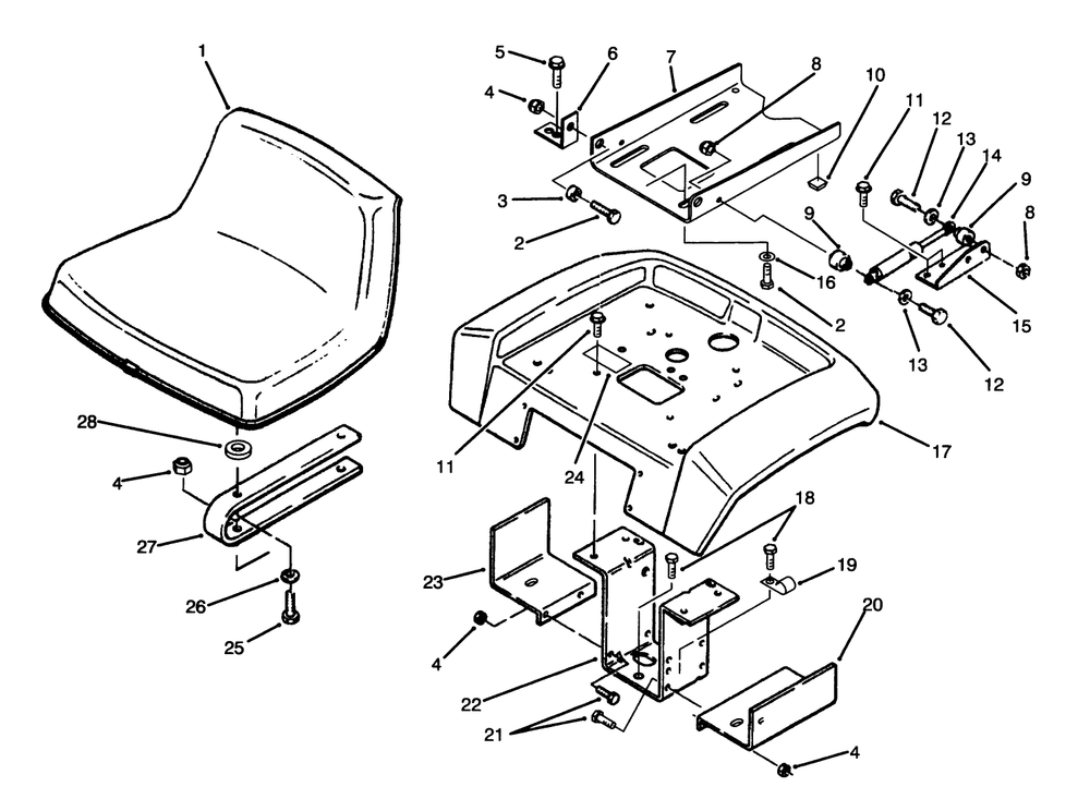 Fender And Seat Assembly Diagram and Parts List for 73520 5900178 - 5999999 Toro Lawn Tractor