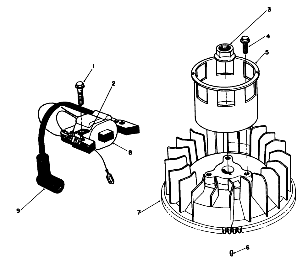 Magneto & Flywheel Assembly (Engine No. Vmj8) Diagram and Parts List for 26620CG 9000001 - 9999999 Toro Lawn Mower