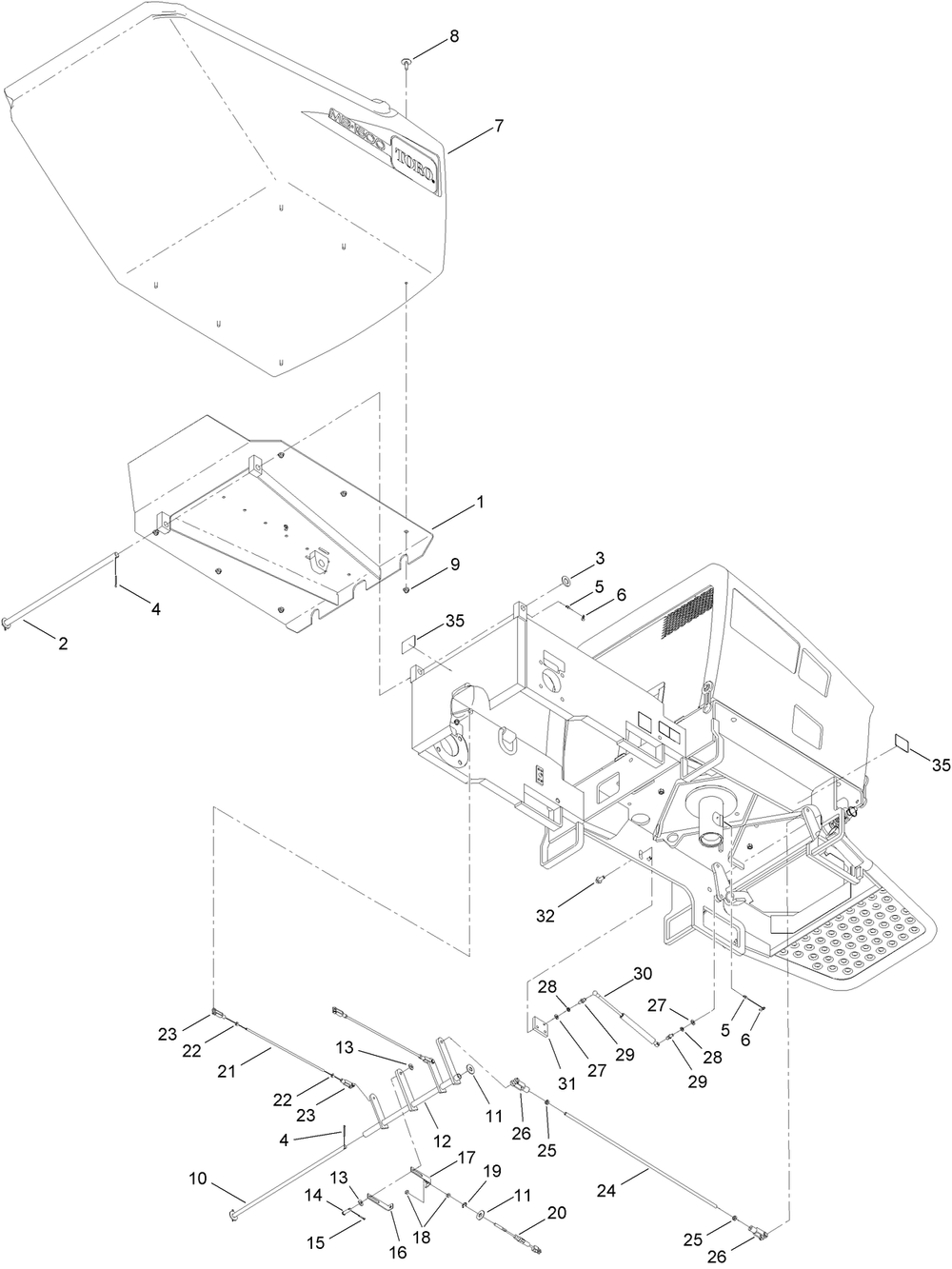 Brake And Hopper Assembly Diagram and Parts List for 68038G 400000000 - 402349999 Toro Lawn Tractor Accessories