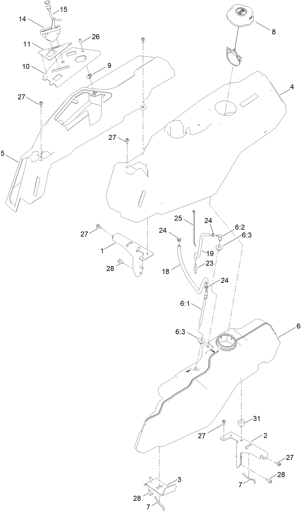Fuel Pod Assembly Diagram and Parts List for 75760W 407200000 - 410299999 Toro Lawn Tractor