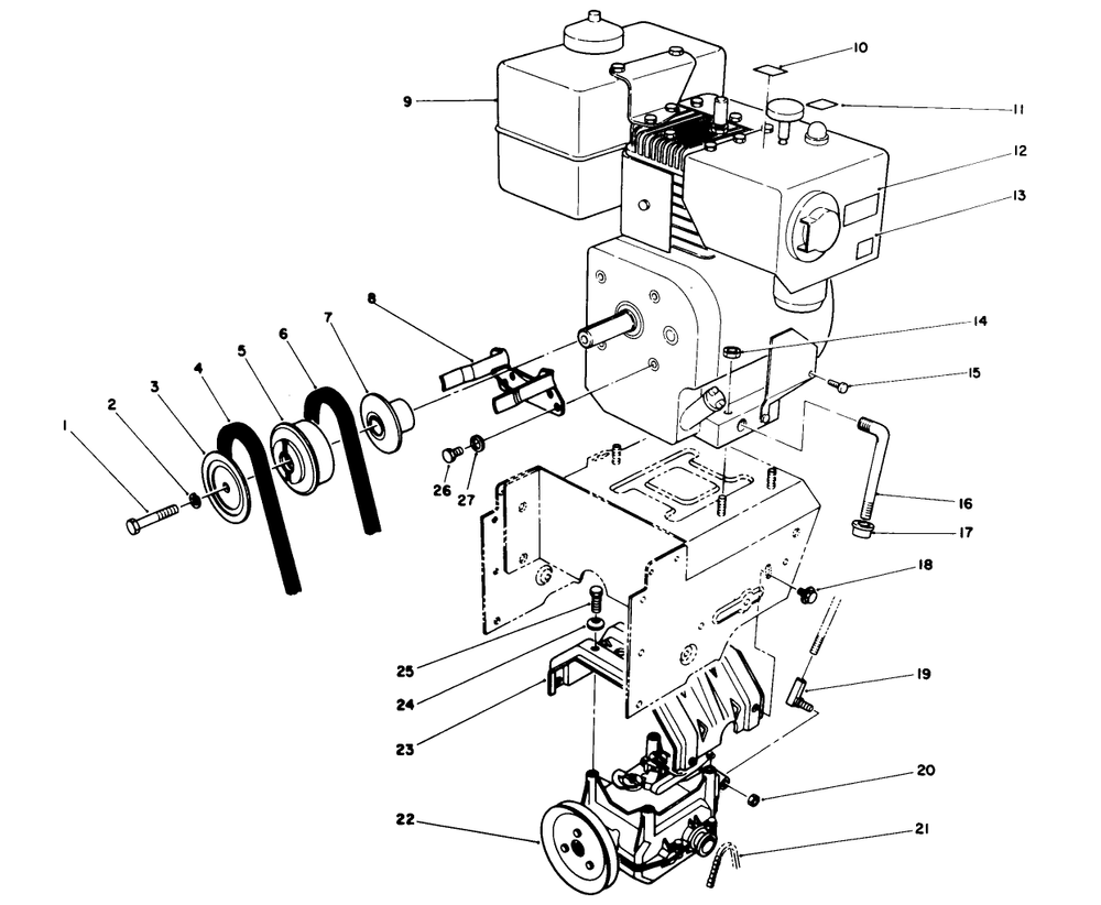 Engine Assembly Diagram and Parts List for 38570 3900001 - 3999999 Toro Snow Blower