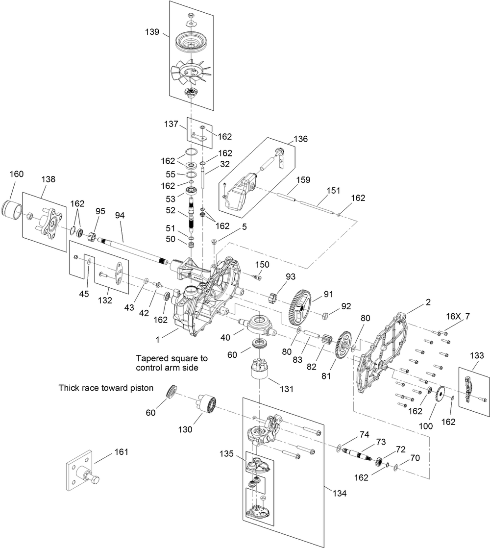 Left Hand Hydro Transaxle Assembly No. 119-3330 Diagram and Parts List for 74785 400000000 - 999999999 Toro Lawn Tractor