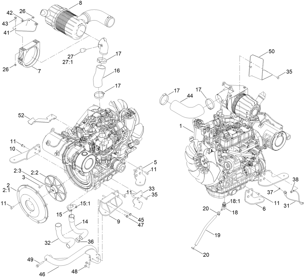 Engine Assembly Diagram and Parts List for 22370 413000000 - 414487256 Toro Lawn Tractor Accessories