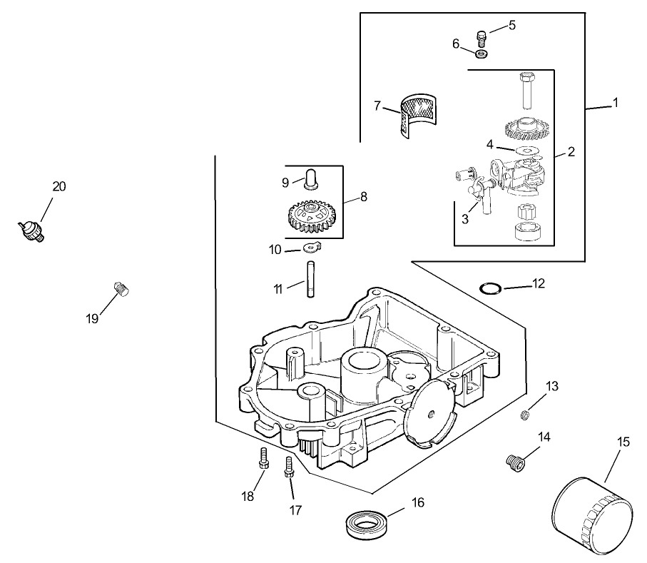 Oil Pan/Lubrication Assembly Diagram and Parts List for 74414 (250000001-250005000)(2005) Toro Lawn Mower