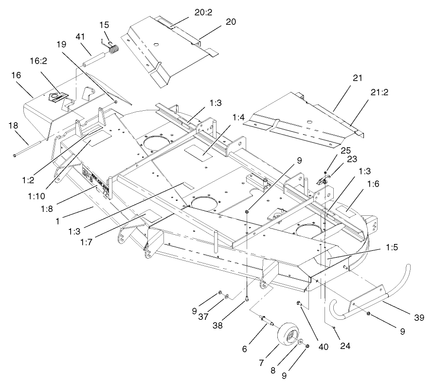 Deck, Decal And Wheel Assembly Diagram and Parts List for 74214 (230000001-230006000)(2003) Toro Lawn Mower