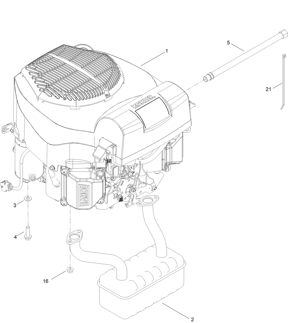 Engine And Muffler Assembly Diagram and Parts List for 75315 411600000 - 411643471 Toro Lawn Tractor