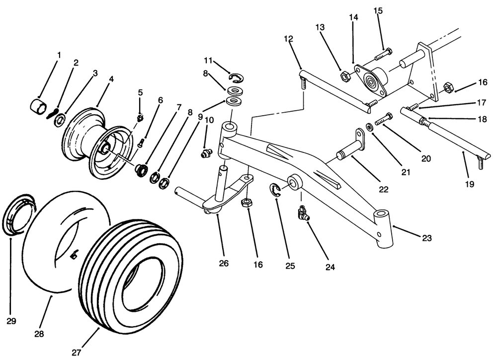 Front Axle And Wheel Assembly Diagram and Parts List for 73520 4900001 - 4999999 Toro Lawn Tractor