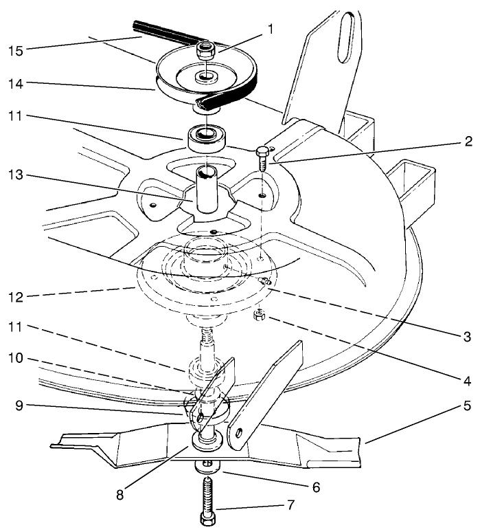 Blade & Spindle Assembly Diagram and Parts List for 78215 4900001 - 4999999 Toro Lawn Tractor