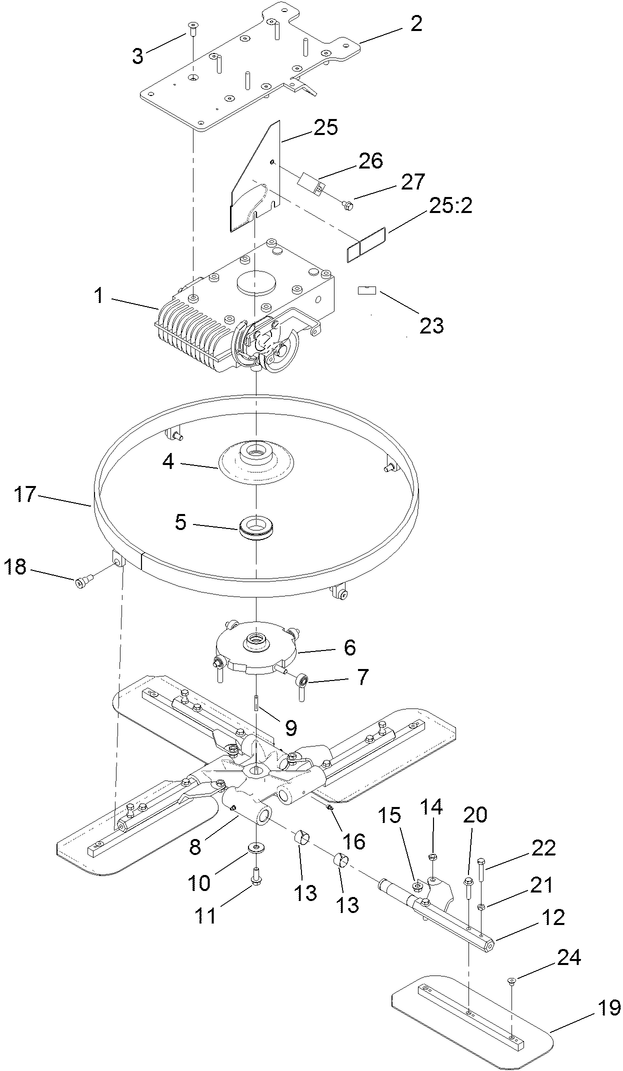 46 Inch Rotating Ring, Blade And Gearbox Assembly Diagram and Parts List for 68051 413000000 - 999999999 Toro Cement Mixer