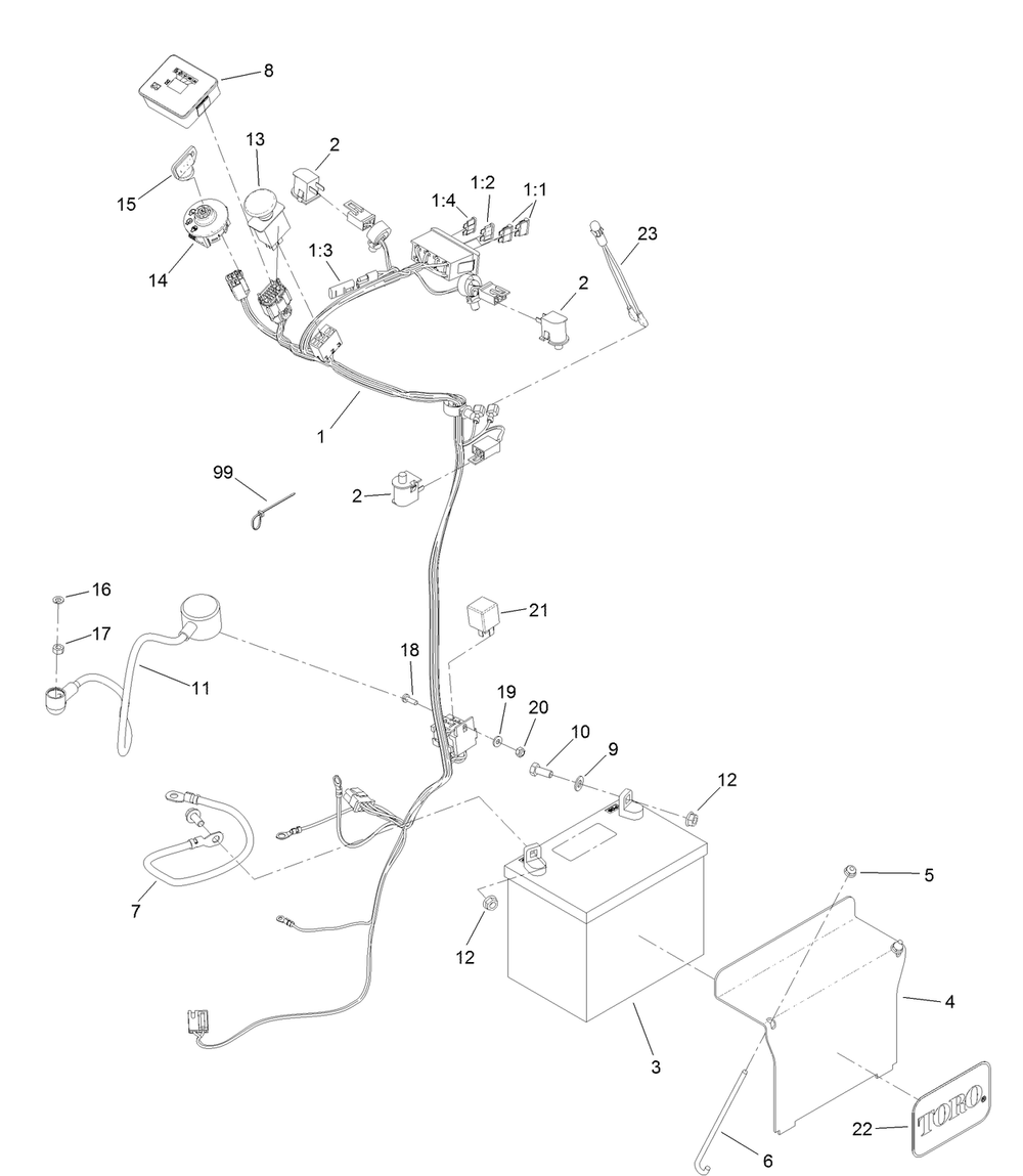 Wire Harness Assembly Diagram and Parts List for 79518 (316000001-316999999)(2016) Toro Lawn Mower
