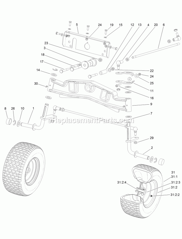 Front Axle Assembly Diagram and Parts List for 74585 317000001-999999999 Toro Lawn Mower