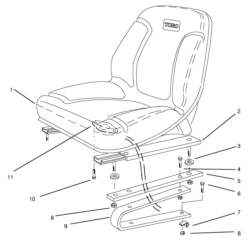 Seat Assembly Diagram and Parts List for 30611 690001 - 699999 Toro Lawn Tractor