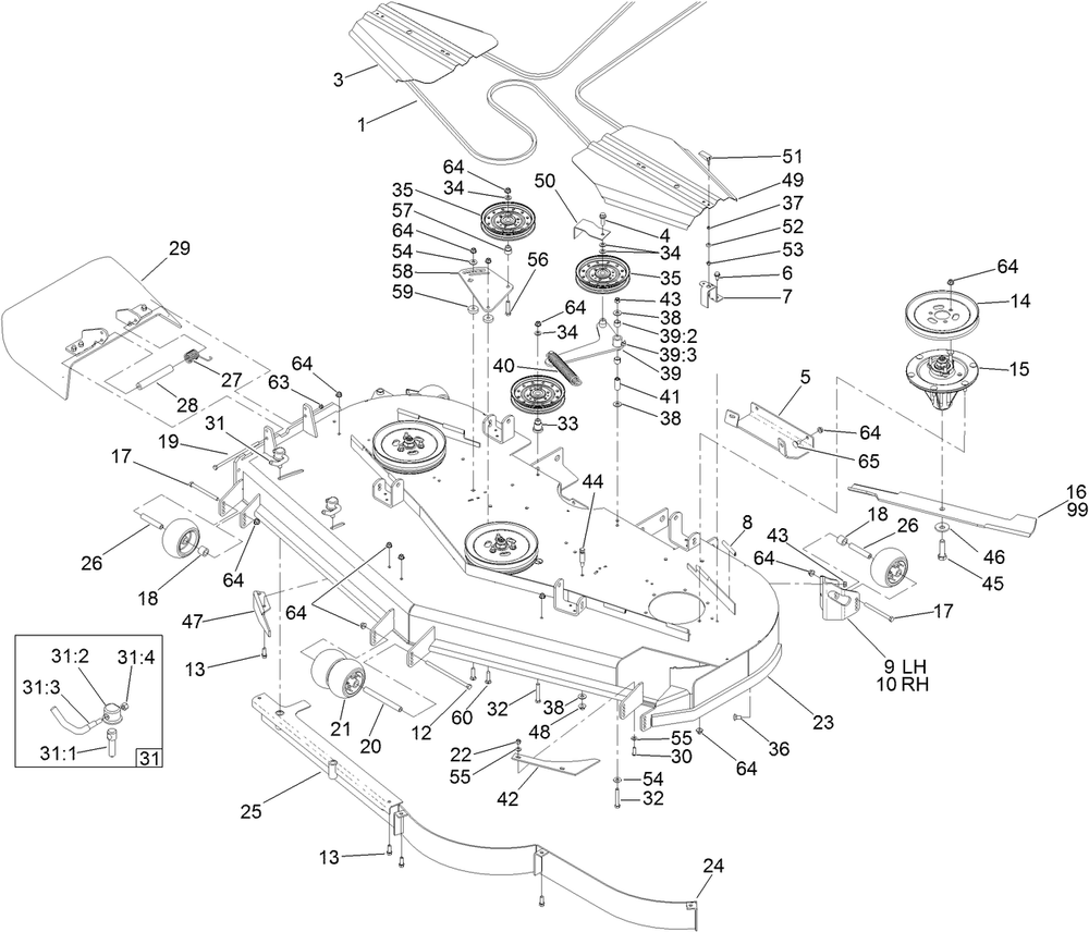 Deck Assembly Diagram and Parts List for 74274 (314000001-314999999)(2014) Toro Lawn Mower