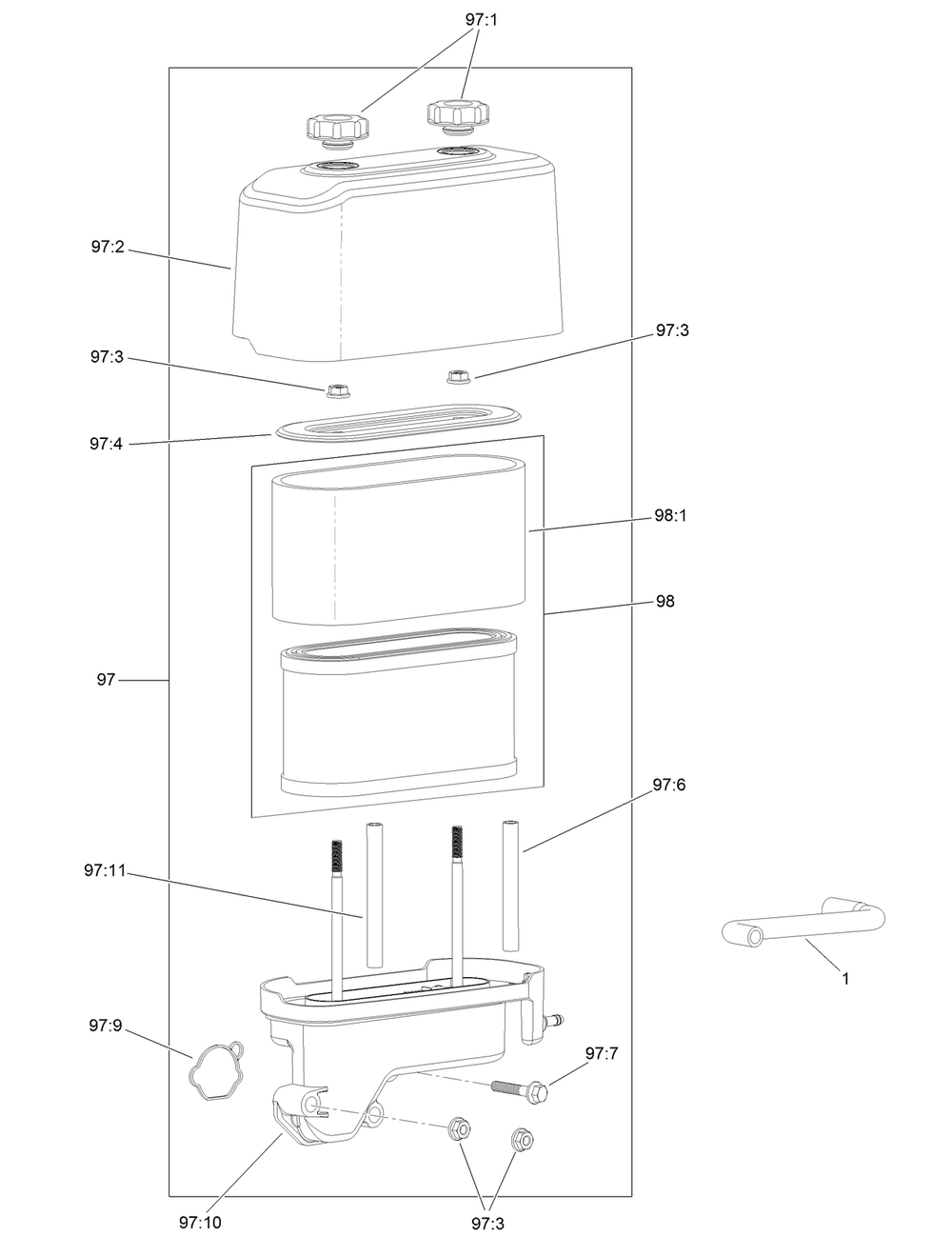 Air Intake And Filtration Assembly Diagram and Parts List for 33522 402263122 - 410999999 Toro Trimmer