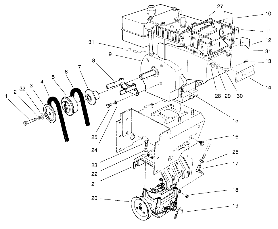 Engine Assembly Diagram and Parts List for 38543 7900001 - 7999999 Toro Snow Blower