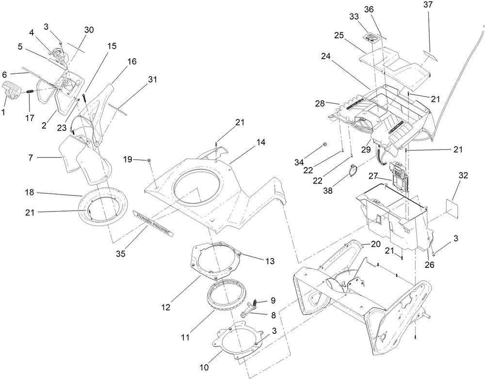 Chute Assembly Diagram and Parts List for 39921T 400000000 - 414459520 Toro Snow Blower