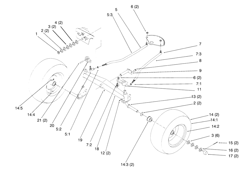 Front Axle Diagram and Parts List for 72084 6900001 - 6999999 Toro Lawn Tractor