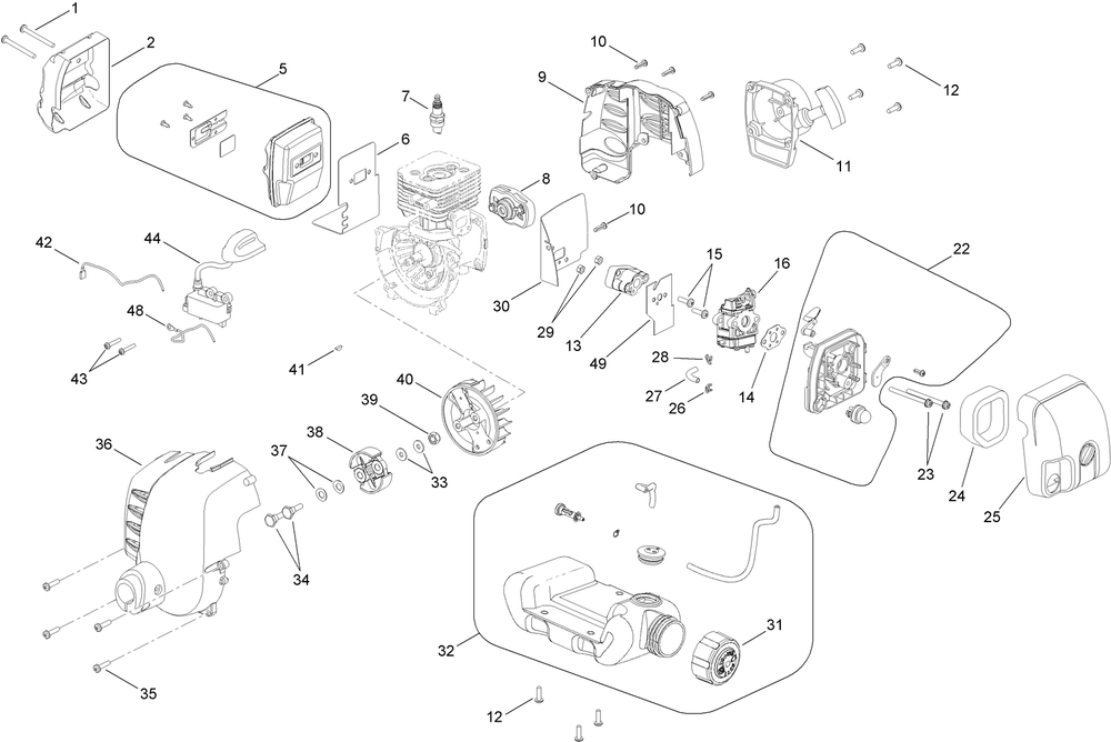 Powerhead Assembly No. 308466013 Diagram and Parts List for 51956 312000001 - 312999999 Toro Trimmer