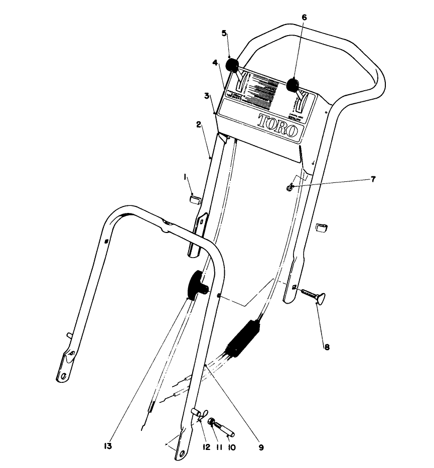 Handle Assembly Diagram and Parts List for 16380 0000001 - 0999999 Toro Lawn Mower