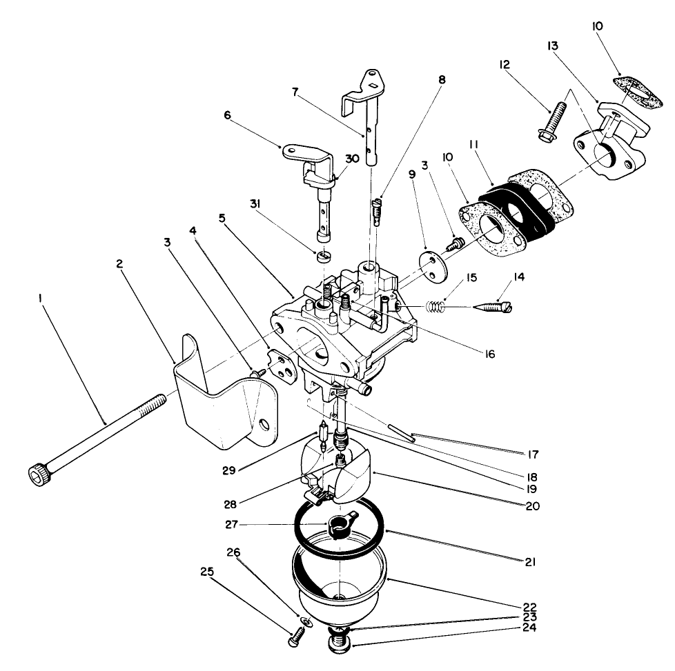 Carburetor Assembly Diagram and Parts List for 38185 9000001 - 9999999 Toro Snow Blower