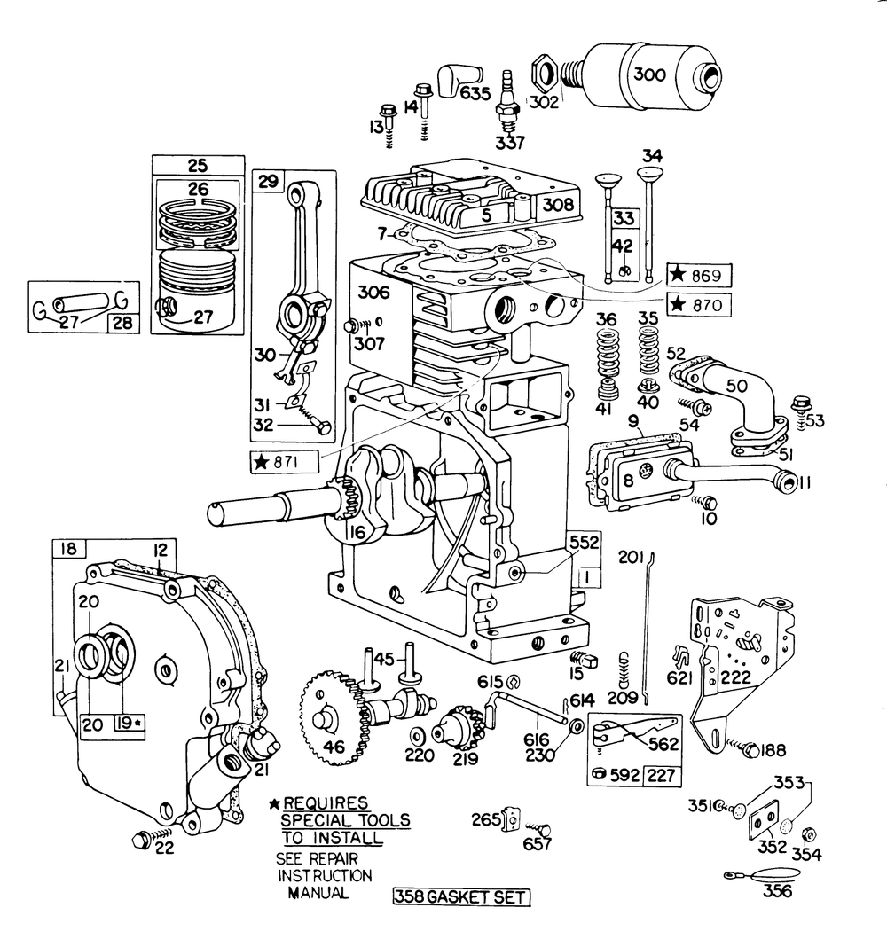 Engine Briggs & Stratton Model No. 190402 Type 0989-01 Diagram and Parts List for 38155 3000001 - 3999999 Toro Snow Blower