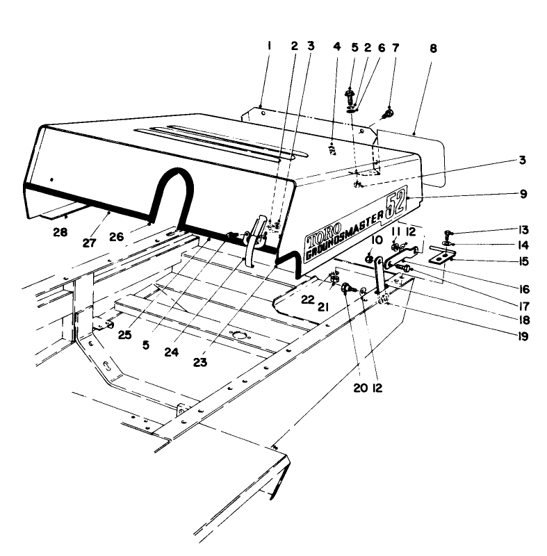 Hood Assembly Diagram and Parts List for 30775 200001 - 299999 Toro Lawn Tractor