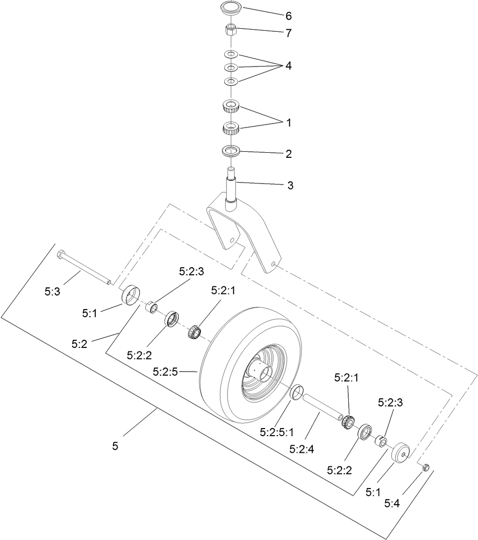 Caster Wheel And Fork Assembly Diagram and Parts List for 74941CP (312000001-312999999)(2012) Toro Lawn Mower