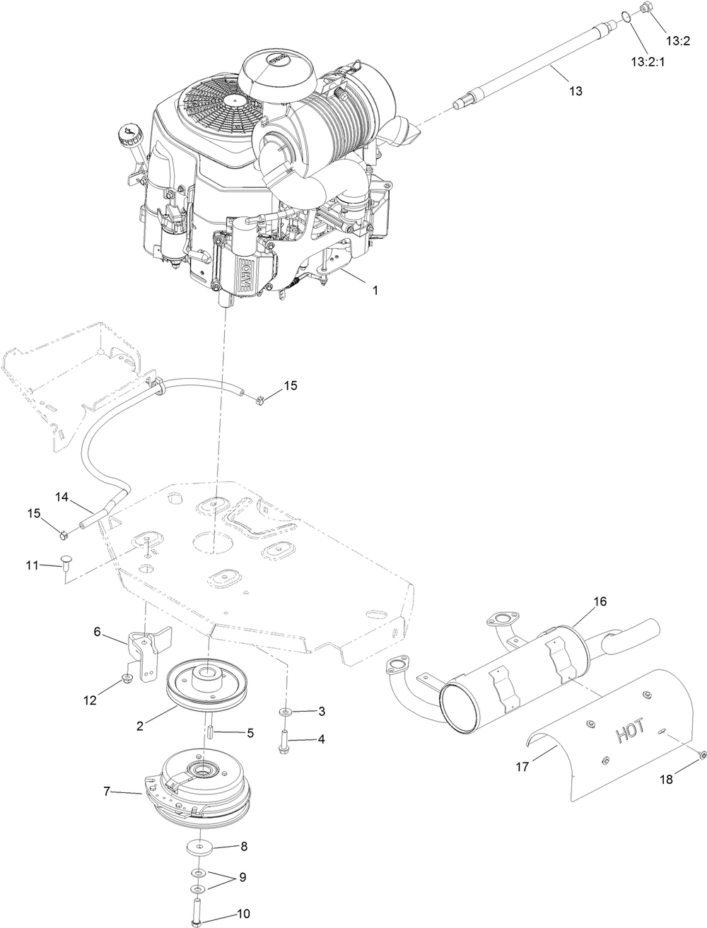 Engine, Clutch And Muffler Assembly Diagram and Parts List for 74901 (314000001-314999999)(2014) Toro Lawn Mower