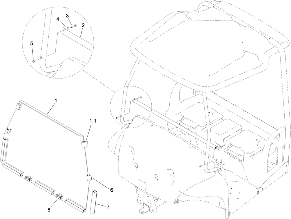 Folding Windshield Assembly Diagram and Parts List for 7293  Toro Lawn Tractor