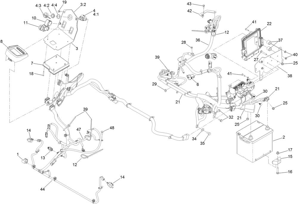 Electrical Assembly Diagram and Parts List for 74096 403247447-999999999 Toro Lawn Tractor