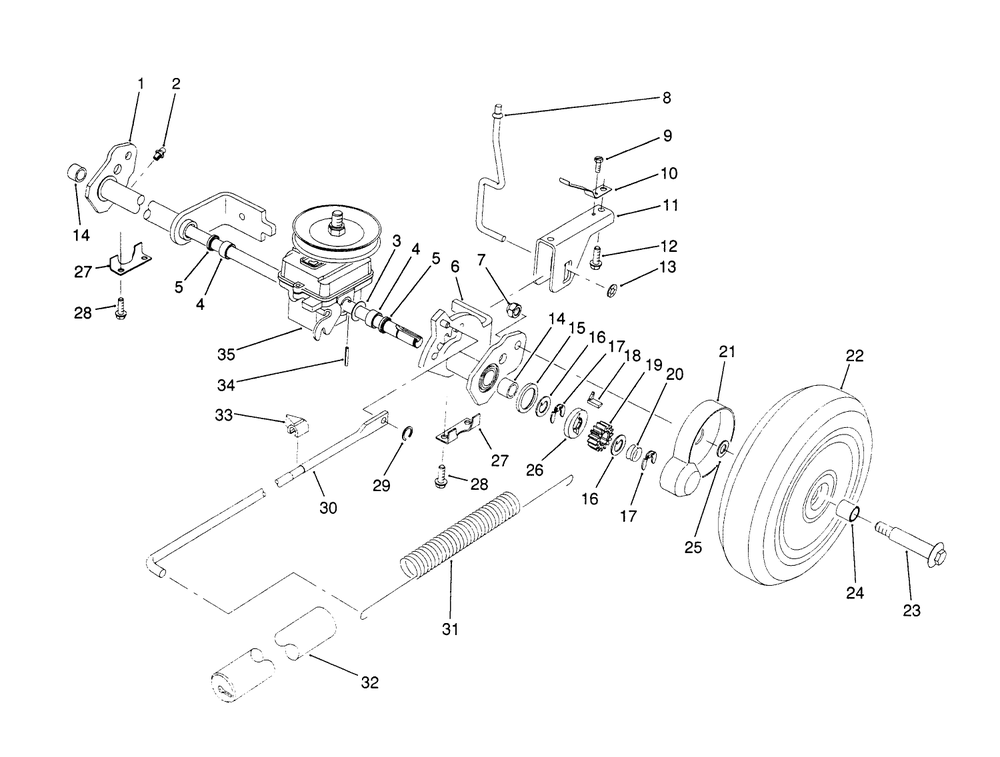 S. P. Rear Axle Assembly Diagram and Parts List for 20925B 0000001 - 0999999 Toro Lawn Mower
