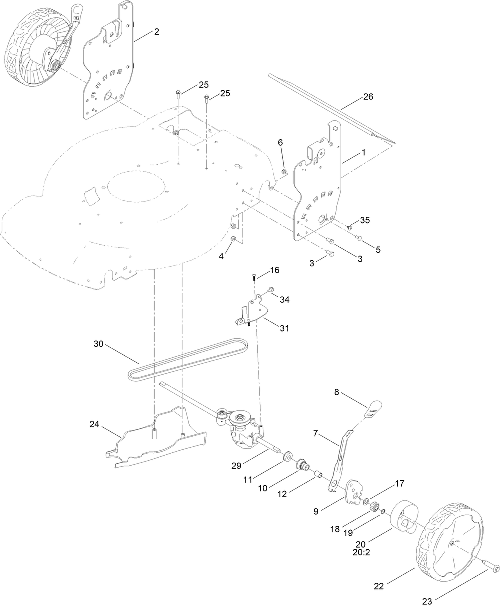 Rear Wheel And Height-Of-Cut Assembly Diagram and Parts List for 21472 412800000 - 999999999 Toro Lawn Mower