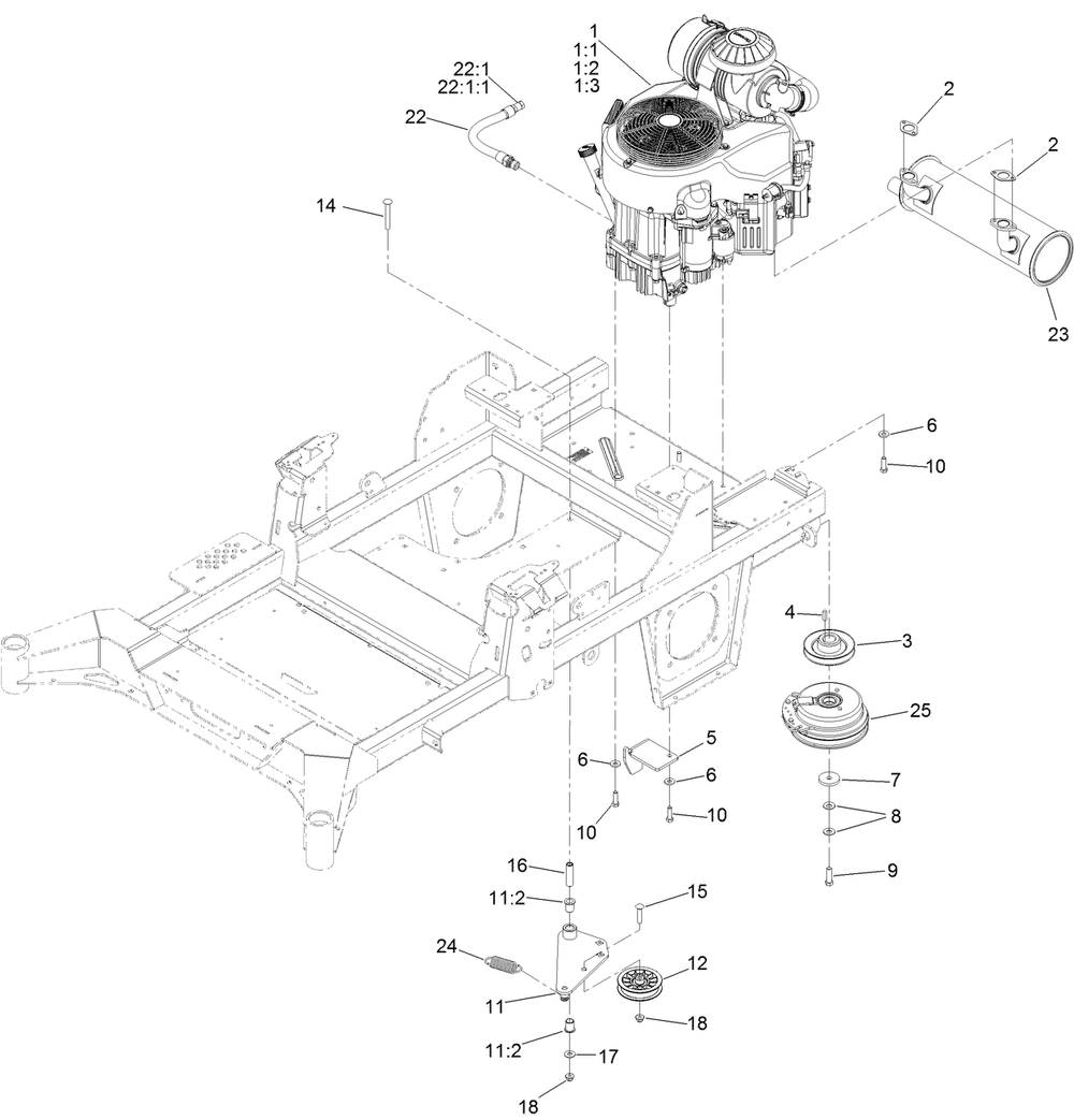 Engine, Clutch And Muffler Assembly Diagram and Parts List for 74054 400000000-408899999 Toro Lawn Tractor