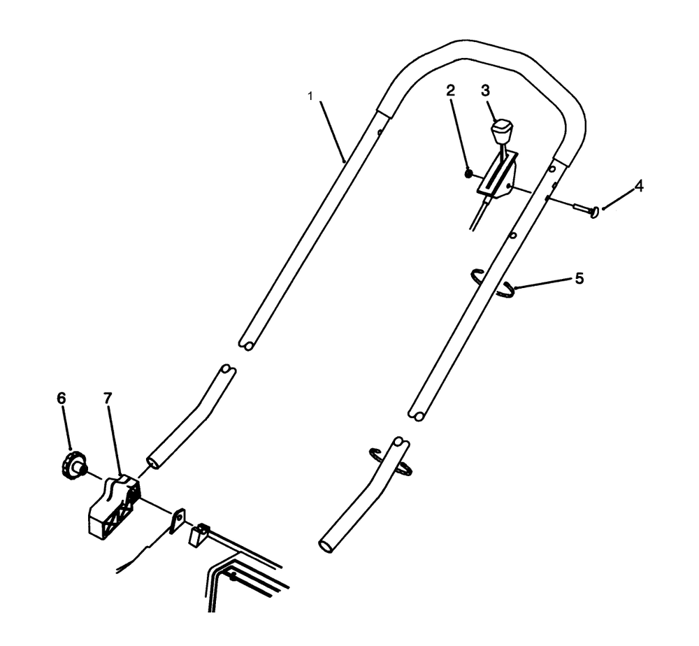 H.P. Handle Assembly Diagram and Parts List for 20902B 3900001 - 3999999 Toro Lawn Mower