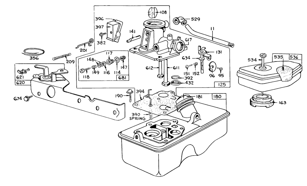 Carburetor Assembly Model 390065 Diagram and Parts List for 16172 3000001 - 3999999 Toro Lawn Mower