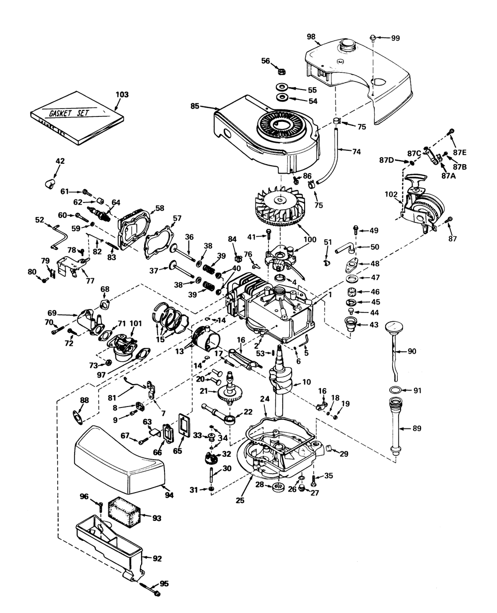Engine Tecumseh Model No. Tnt 100-10045 Diagram and Parts List for 20451 6000001 - 6999999 Toro Lawn Mower