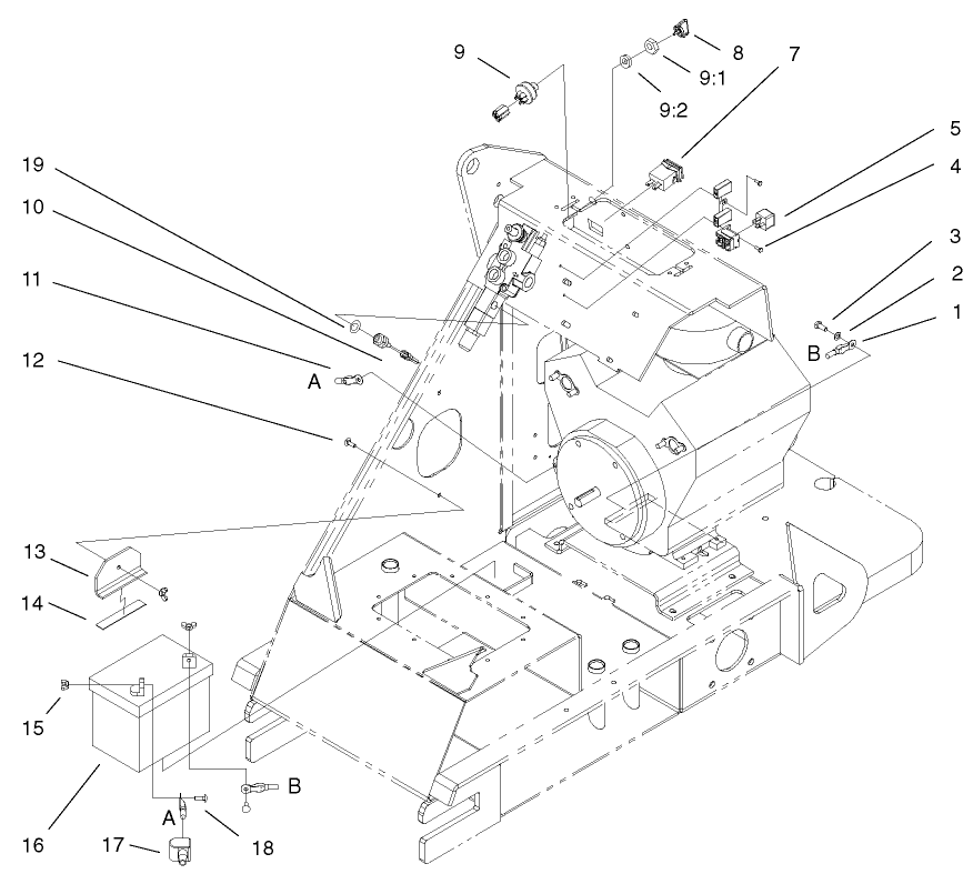 Electrical Assembly Diagram and Parts List for 22304 900001 - 990001 Toro Lawn Tractor Accessories