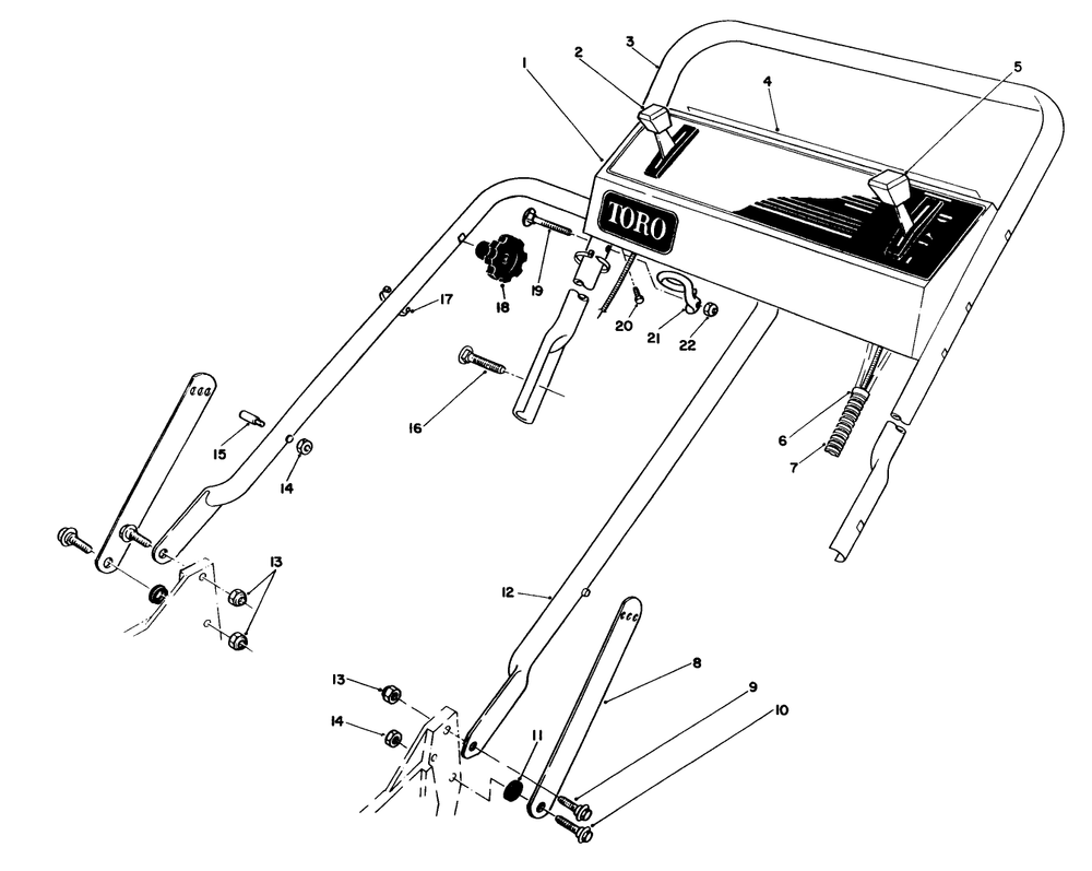 Handle Assembly Diagram and Parts List for 20216 1000001 - 1999999 Toro Lawn Mower