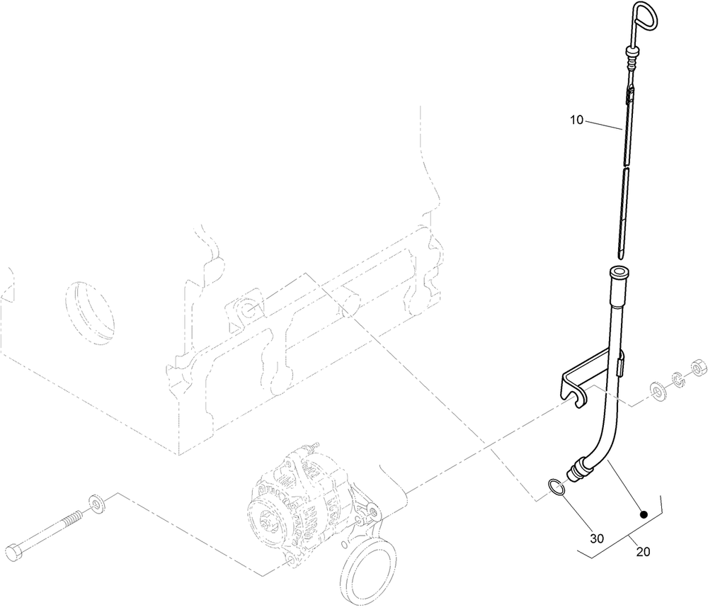 Dipstick And Guide Assembly Diagram and Parts List for 22337CP 405700000 - 410399999 Toro Lawn Tractor Accessories