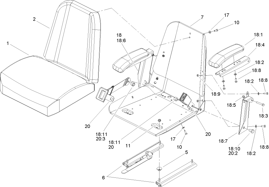 Seat Assembly Diagram and Parts List for 74415 (250000001-250005000)(2005) Toro Lawn Mower