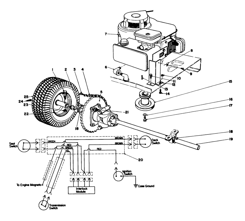 Engine And Differential Assembly Diagram and Parts List for 56006 0000001 - 0999999 Toro Lawn Tractor